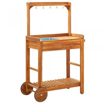vidaXL Garden Kitchen Trolley Solid Acacia Wood 92x43.5x141.5 cm