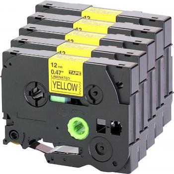 5x Casete de Cinta para Brother TZe -631 12mm negro sobre amarillo 12mm de ancho x 8 m de longitud compatible con TZ631 por ejemplo P -Touch 1000 W