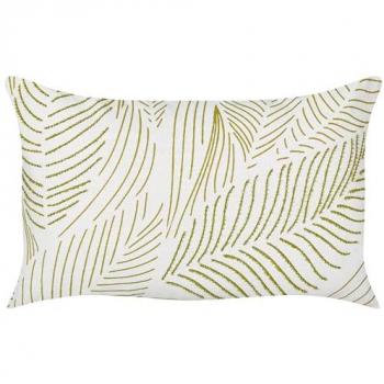Cojín decorativo rectangular de algodón blanco y verde 30 x 50 cm con bordado de hojas, funda extraíble, hecho a mano