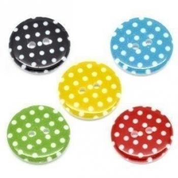 Botón Redondo Color Diverso Lunares Blancos Pack 25u 2 Agujeros Resina 23mm