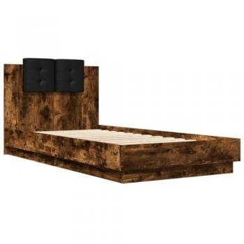 Cama con cabecero de madera de ingeniería roble ahumado 75x190 cm