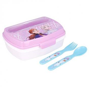 Sandwichera Rectangular Frozen II Morado con Cubiertos para Niña