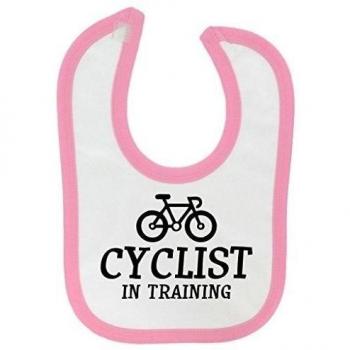 Ciclista En Entrenamiento Diseño Babero para Bebé con Rosa Claro Ribete En Contraste & Estampado Negro