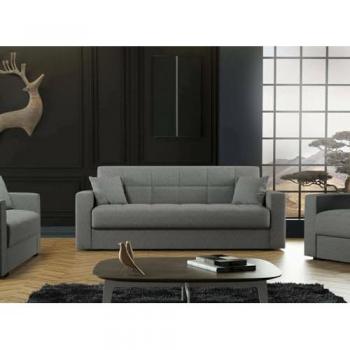 Sofá Cama Contenedor Lineal 3 Plazas Pinto, Tela Acolchada con Apertura Click-Clack, 212x80h87 cm, Color Gris