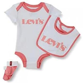 Levi's Kids NEW LOGO INFANT HAT, BODYSUIT, BOOTIE SET 3PC 0253 Canastilla para bebés y niños pequeños Peony para Bebé-Niñas