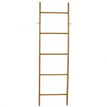 Toallero Escalera de Bambú Práctico y Funcional para Baño con 5 Niveles y Ganchos Adicionales