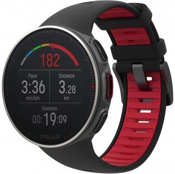 Polar Vantage V Titan - Reloj Premium con GPS y Frecuencia Cardíaca. Caja de Titanio. Multideporte y perfil de triatlón - Potencia de running, batería ultra larga, resistente al agua. Negro/Rojo