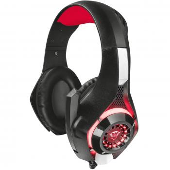 Auriculares Gaming Trust GXT 313 Nero con Micrófono, Iluminación Lateral Roja y Control Integrado, Color Negro