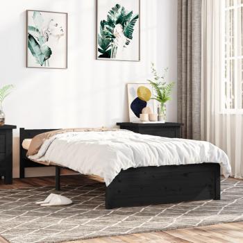 Estructura de cama cuadrada redonda negra de madera maciza 90x200 cm