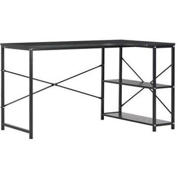 vidaXL Mesa Escritorio Ordenador Estantería en L Esquinera Diseño Moderno Industrial Mueble 2 Estantes PC Computadora Oficina Estudio Casa Metal Negro