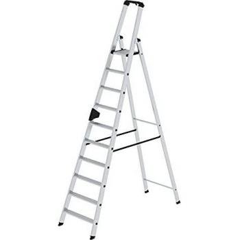 Escalera de tijera de aluminio MUNK, un lado accesible, 10 peldaños, altura total 2980mm, con mango ergo-pad
