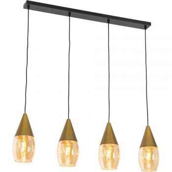 Lámpara colgante moderna dorada con cristal ámbar 4 luces - Drop