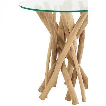 Mesa Auxiliar de Teca Natural Gulli 50 cm con Diseño de Ramas