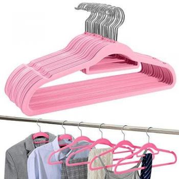 UMI. by Amazon - Perchas de Terciopelo, Antideslizantes, Resistentes y Ahorro de Espacio, con Barra para Corbatas, Gancho Giratorio de 360° y Hombros con Muesca, Percha Estándar, Rosado, 30 Pcs
