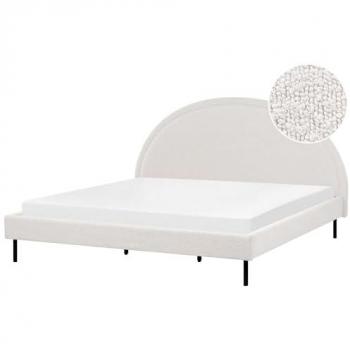 Cama Minimalista Bouclé Blanca 180 x 200 cm con Base de Somier y Cabecero Semicircular Margut