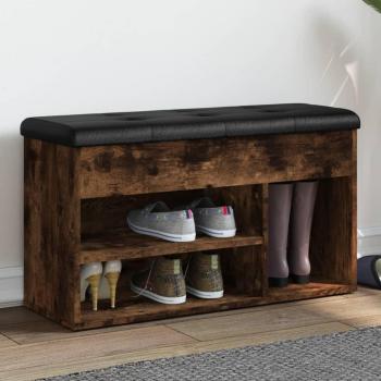 Banco zapatero de madera de ingeniería roble ahumado 82x32x45,5 cm