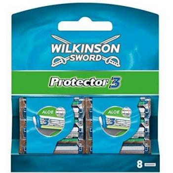 Wilkinson Sword Protector 3 - Pack de 8 Recambios de Cuchillas de Afeitar de 3 Hojas para Hombres, Banda Acondicionadora con Aloe Vera