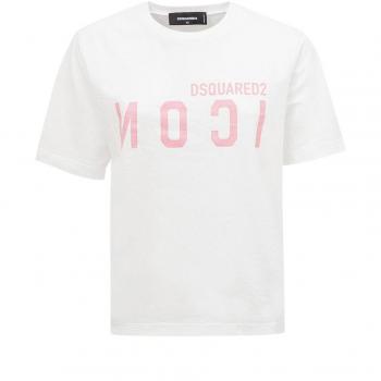 Dsquared² White Cotton Shiny Icon East Tee Crewneck T-shirt - IT38 | XS