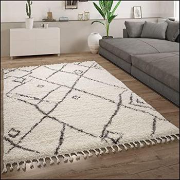 Alfombra Salón Pelo Largo Shaggy Escandinava Flecos Mullida Moderna 140x200 cm, Color: Crema 2