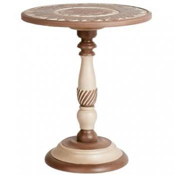 Mesa auxiliar redonda tradicional de 45 x 45 cm en madera de mango oscura Eulo