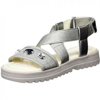 Geox J Sandal Coralie Gir, Sandalias con Punta Abierta Niños, Plateado