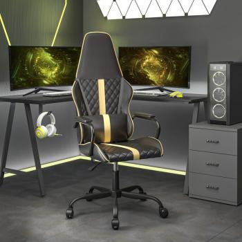 Silla Gaming de Cuero Sintético Negro y Dorado - Diseño Elegante y Ergonómico