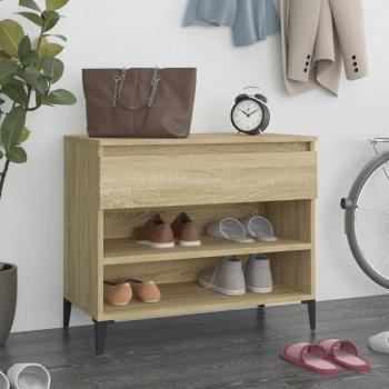 Mueble zapatero de madera contrachapada 70x36x60 cm, color blanco brillante, gris sonoma y roble sonoma