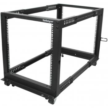 StarTech.com Rack de Marco Abierto con Profundidad Ajustable de 4 Columnas 12U 19 Pulgadas con Ruedas/Niveladores y Anillas de Gestión de Cableado - Armario Rack Autoportante con Ruedas