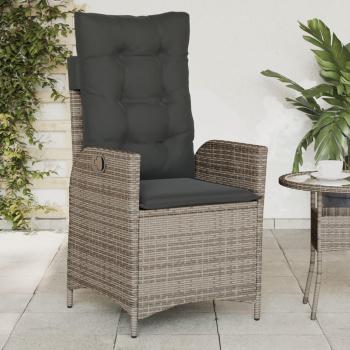 Adjustable Reclining Garden Chair with Grey Cushions in Poly Rattan