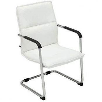 CLP Silla De Conferencia Seattle Tapizado En Simil Cuero I Silla De Espera Estilo Cantiléver I Silla De Oficina Sin Ruedas I Color: Blanco