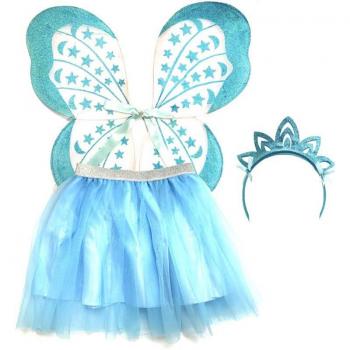 Kit de Disfraz de Hada Mariposa Azul para Niños: Tutú, Alas y Diadema