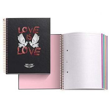 Miquelrius Cuaderno Espiral A5 120 hojas Cuadrícula Interior 4 colores, Chic & Love Negro Love