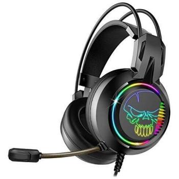 Spirit of Gamer Elite H10 Auriculares Gaming Alámbricos con Micrófono, Diadema Ajustable, Sonido Surround 7.1, Iluminación RGB, USB, Cuero Sintético - Negro