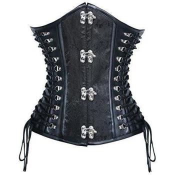 Kimring Women's Steampunk Vintage PU Leather Jacquard Spiral Steel Boned Lace Up Side Plus Size Underbust Corset Black XXXX-Large