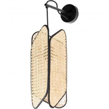 Aplique de pared Lucande Bassiola con pantalla de bambú, diseño moderno en negro, fabricado en madera e.o., para salón y comedor, 1 llama E27