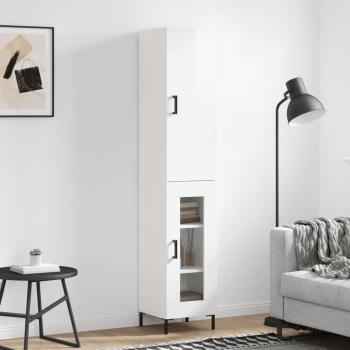 Aparador alto de madera contrachapada blanco brillo 34,5x34x180 cm