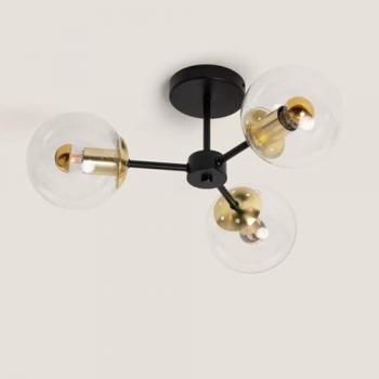 Lámpara de Techo Metal y Cristal Wassily Gold 3 Focos Negro Decoración Contemporánea