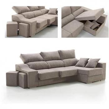 Sofá Chaise Longue Kvasir Derecha 260x150 cm Mostaza 4 Plazas Desenfundable con Sistema Acualine y Arcón Incluido