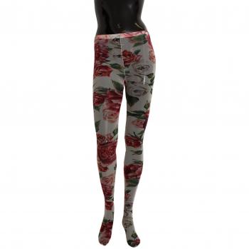 Dolce & Gabbana White Floral Print Nylon Tights - Size S