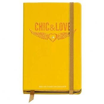 Chic & Love - Cuaderno cosido Logbook 90x140 mm, cierre en goma y bolsillo interior, Cristal de Swaroski®, 100 hojas