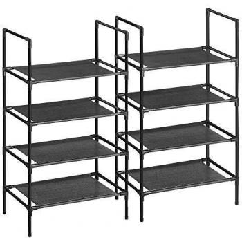 Estante Zapatero de Tela y Metal con 4 Niveles - Set de 2, Color Negro