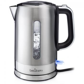 Brewberry Hervidor de Agua Eléctrico Inalámbrico, Tetera de Acero Inoxidable Eléctrica, Hervidor Con Función de Auto Apagado y Protección al Hervir y Secar, Hervidor para Te, 1,7 Litros
