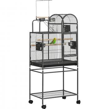 PawHut Jaula para Pájaros 61x43x140 cm Pajarera Metálica con 4 Puertas 2 Comederos 3 Perchas 3 Anillos Bandeja Extraíble E