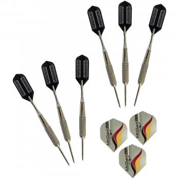 McDart - Set de 6 dardos con punta de acero y 1 set de plumas de plástico para dardos