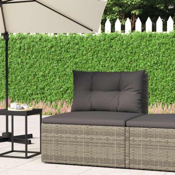 Gray Poly Rattan Garden Middle Sofa with Cushions