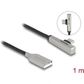 Cable USB 2.0 Tipo A a Tipo C Acodado con LED y Función de Carga Rápida 60 W - 1 m