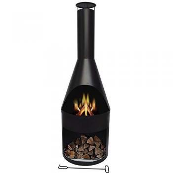 MaxxGarden - Chimenea de jardín Heracles con Cortavientos para Relajarse - Chimenea de Patio con Rejilla de Acero - Chimenea de Exterior con Cortavientos y Almacenamiento de leña -