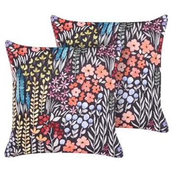Conjunto de 2 Cojines de Exterior 45 x 45 cm Multicolor Poliéster con Motivo Floral para Jardín y Patio