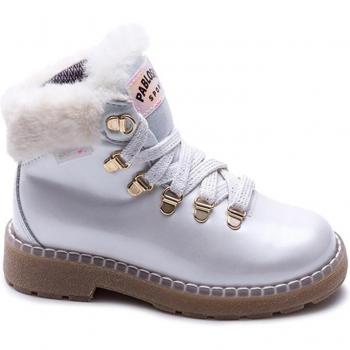 Botas Niña Pablosky de Piel Blanco 415908 - Botas de niña de piel con cordones