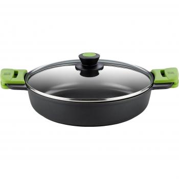 Cacerola Baja BRA Prior de 28 cm con Tapa de Cristal, Asas de Silicona y Revestimiento Antiadherente